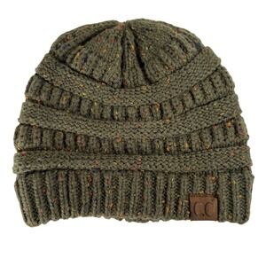 CC Exclusives | Olive Green Speckled Acrylic Knit Beanie Hat One Size